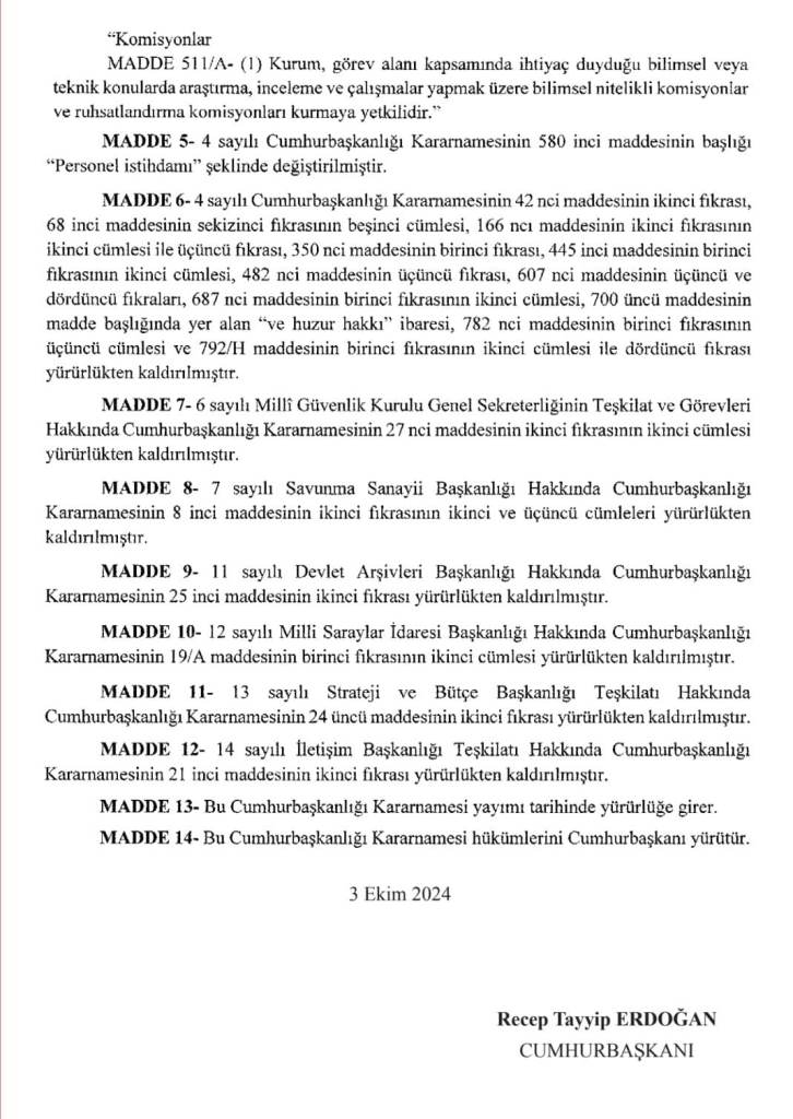 CUMHURBAŞKANLIĞI KARARNAMELERİNDE  DEĞİŞİKLİK YAPILMASI HAKKINDA CUMHURBAŞKANLIĞI KARARNAMESİ!