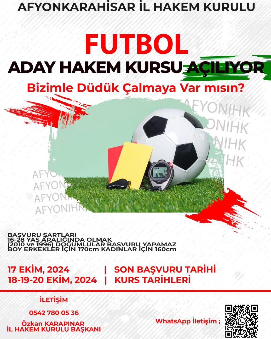 AFYONKARAHİSAR'DA FUTBOL ADAY HAKEM KURSU BAŞLIYOR!