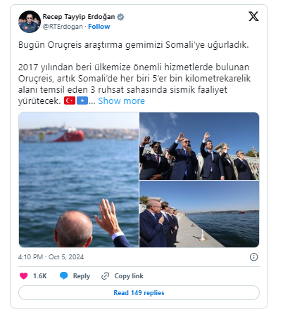 Oruç Reis Sismik Araştırma Gemisi'ni Somali'ye Uğurlandı