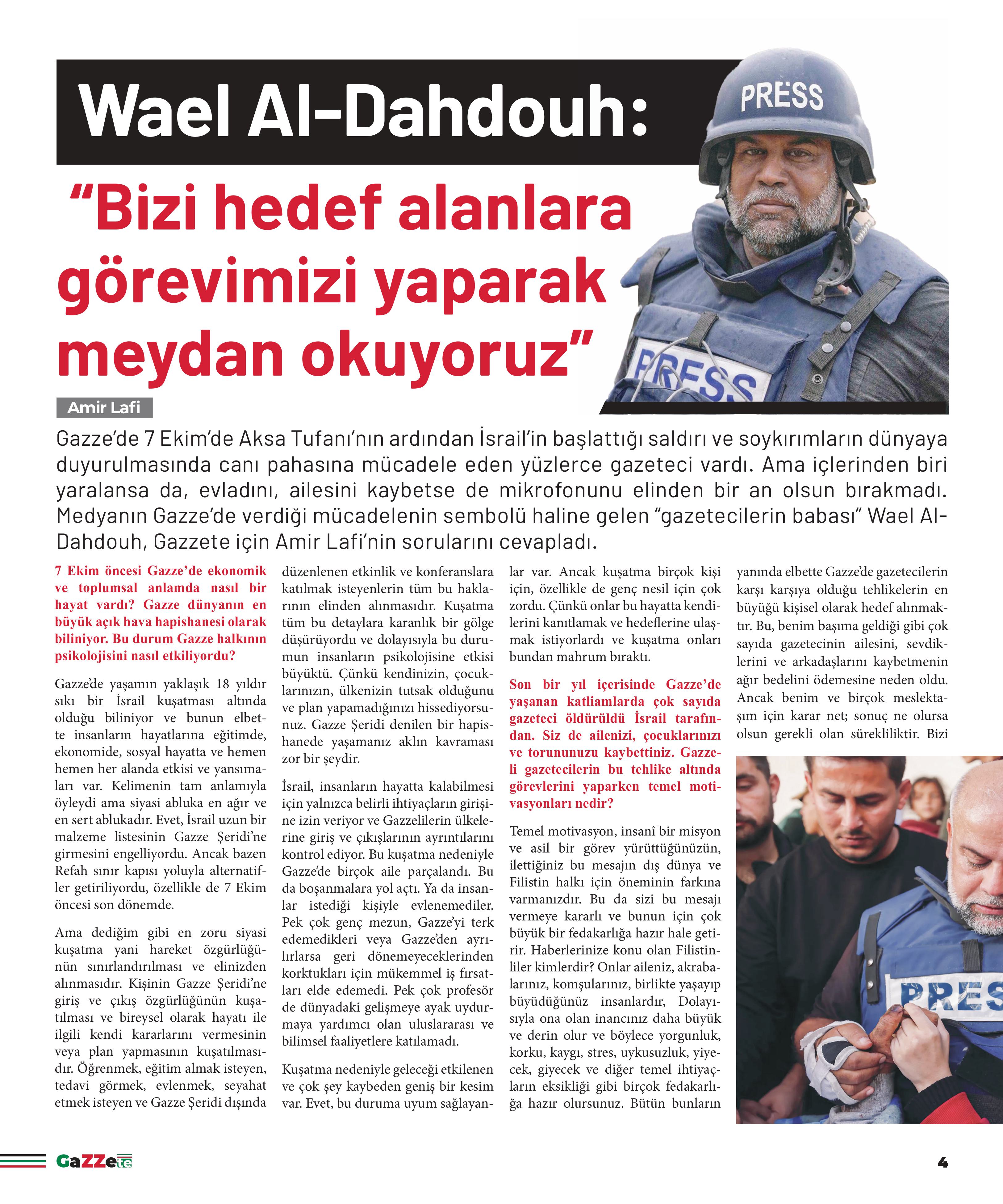 Gazze'de hayatına kaybeden gazetecilerin anısına gazete basıldı