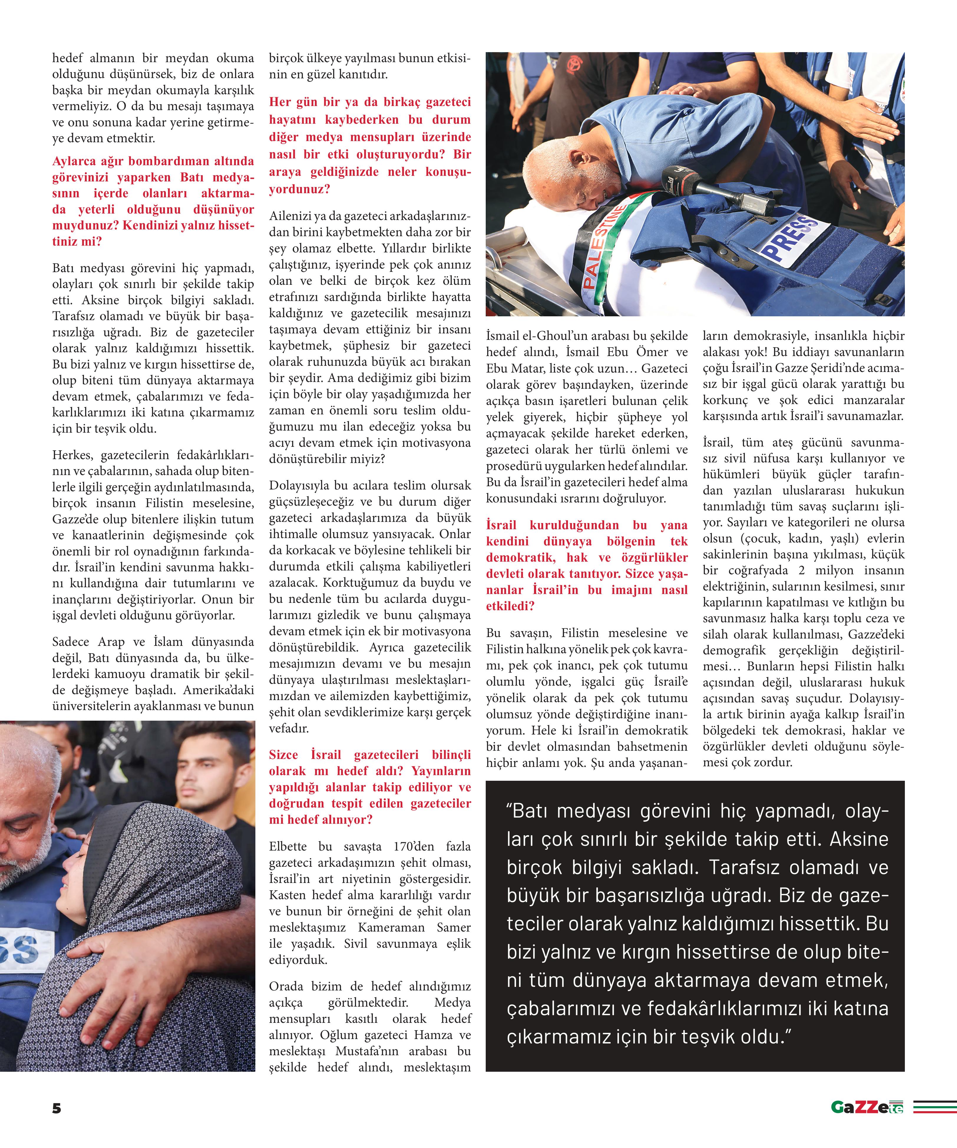 Gazze'de hayatına kaybeden gazetecilerin anısına gazete basıldı
