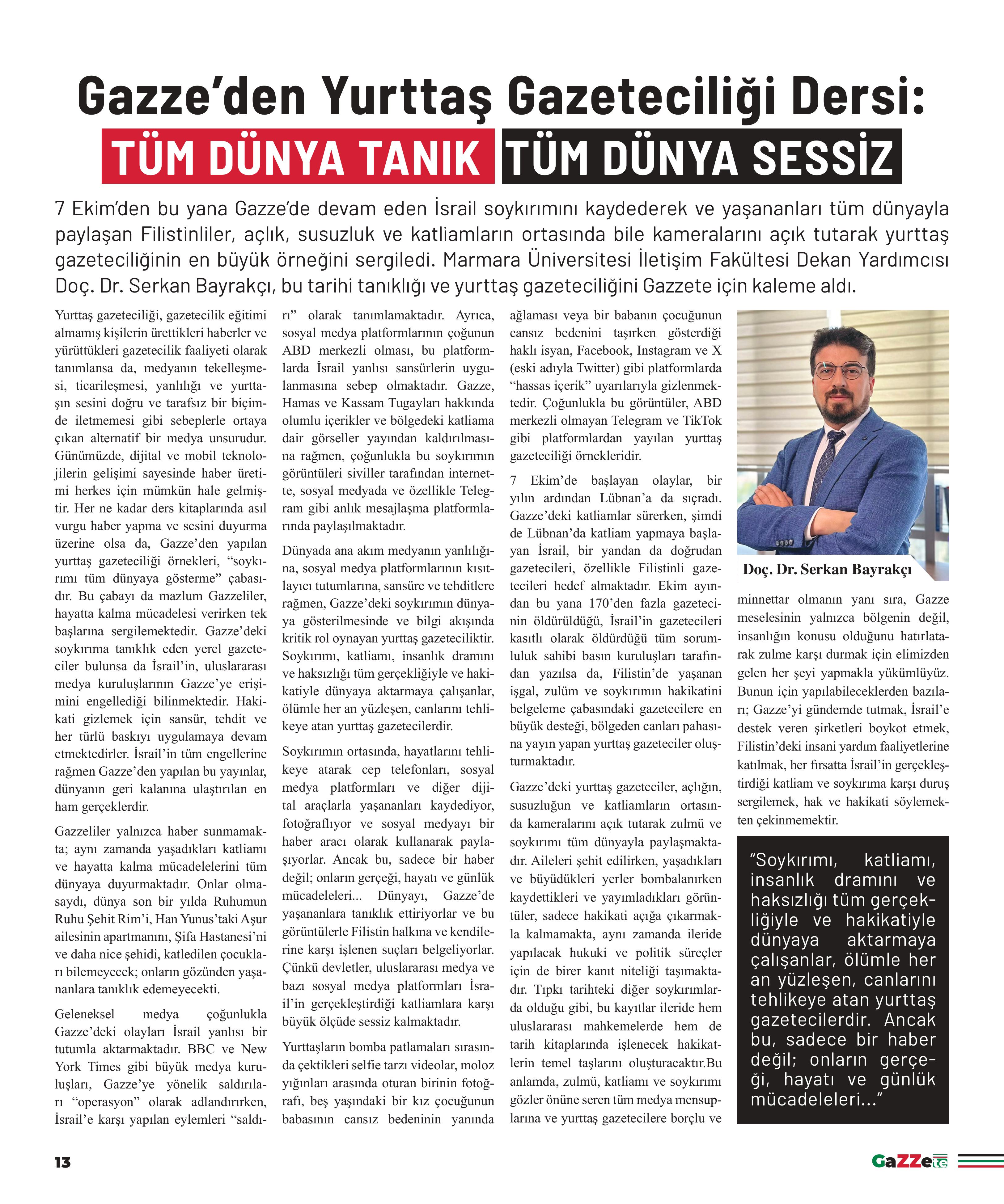 Gazze'de hayatına kaybeden gazetecilerin anısına gazete basıldı