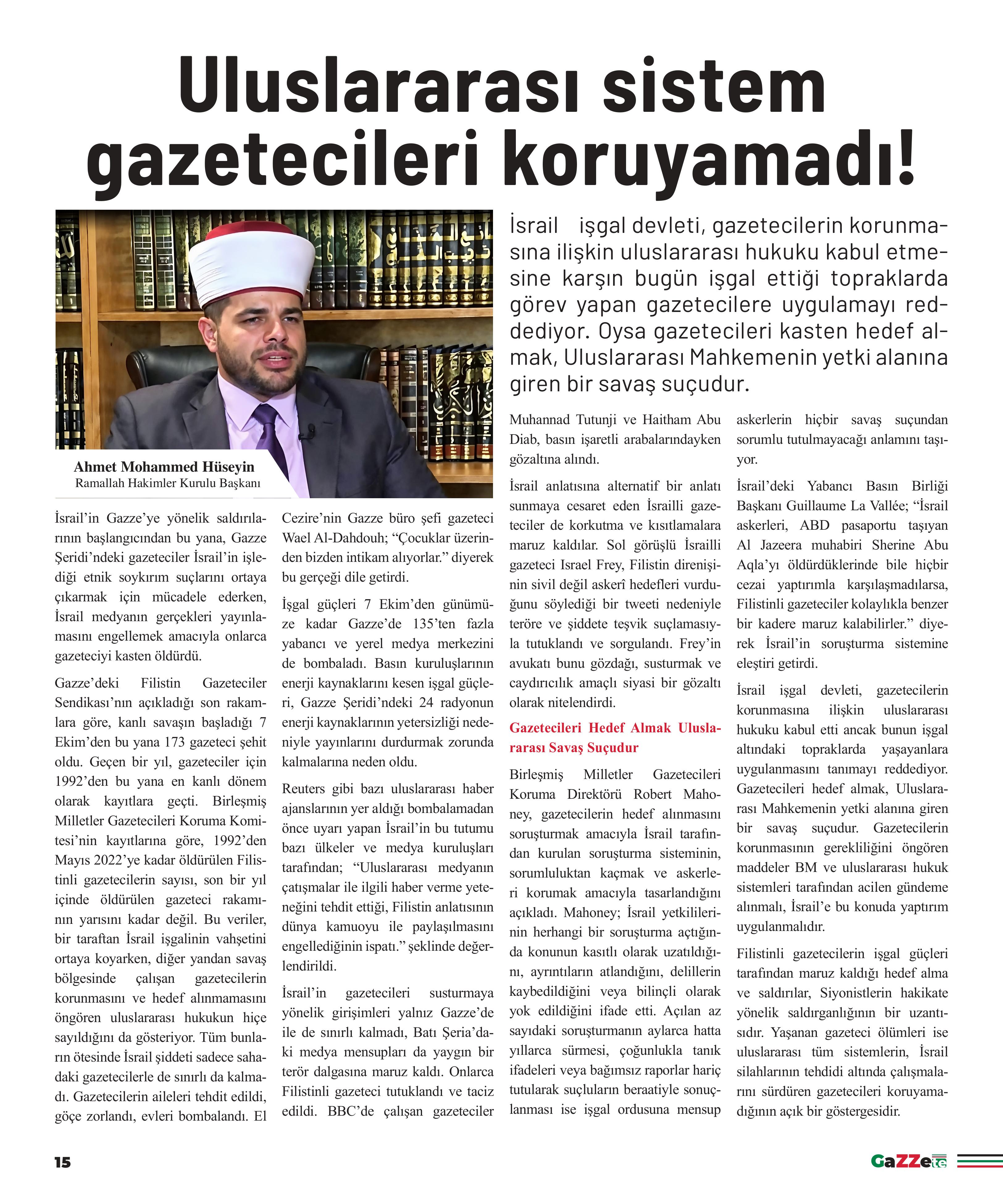 Gazze'de hayatına kaybeden gazetecilerin anısına gazete basıldı