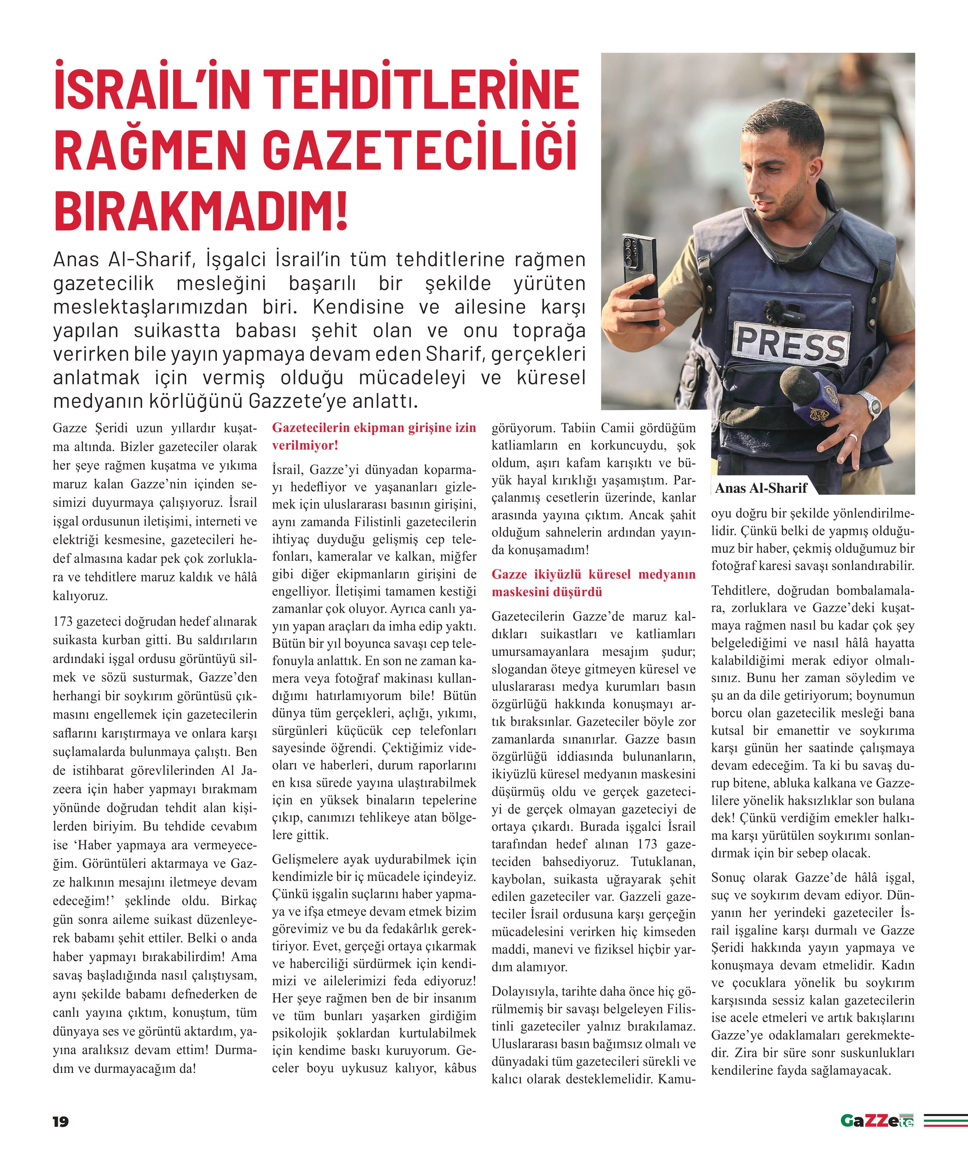 Gazze'de hayatına kaybeden gazetecilerin anısına gazete basıldı