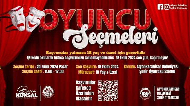 Afyonkarahisar Belediye Şehir Tiyatrosu Oyuncu Seçmeleri 20 Ekim'de başlayacak