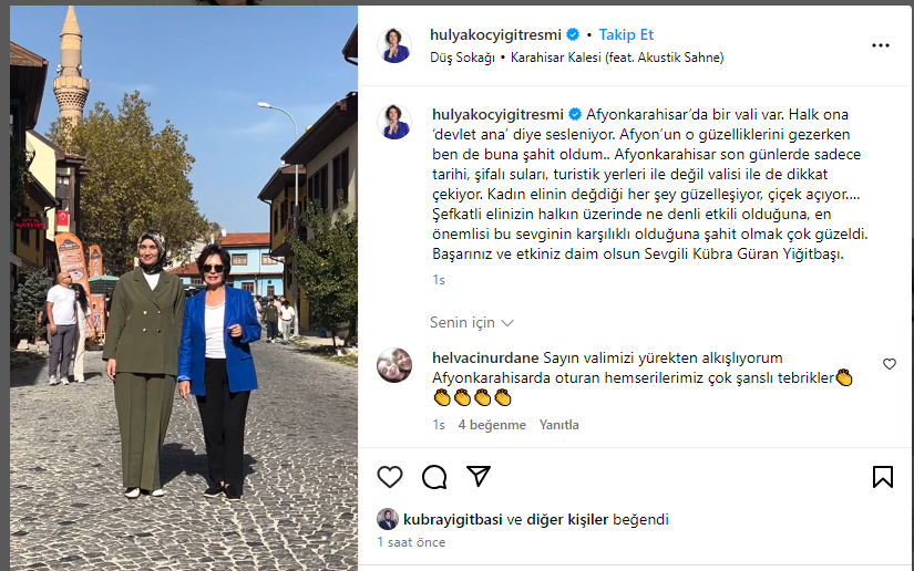 Yeşilçam'ın Usta Sanatçısı Hülya Koçyiğit'ten Vali Yiğitbaşı'na Övgü Dolu Sözler