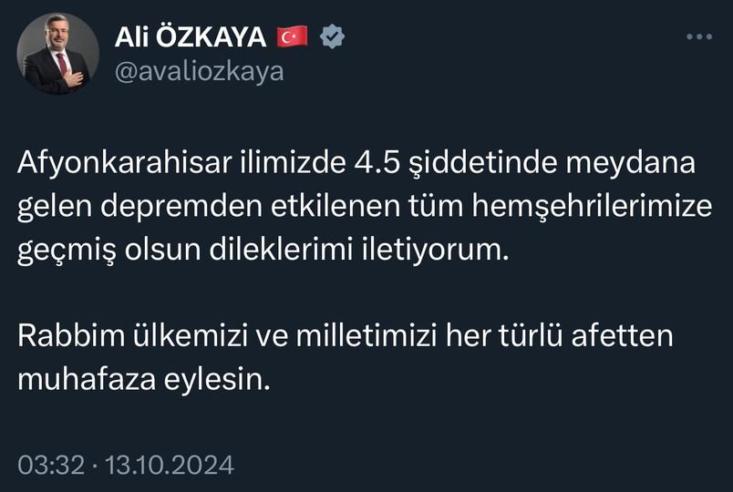 AFYONKARAHİSAR MİLLETVEKİLLERİNDEN GEÇMİŞ OLSUN MESAJLARI