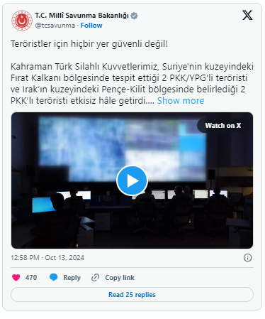SURİYE'NİN VE IRAK'IN KUZEYİNDE 4 TERÖRİST ETKİSİZ HALE GETİRİLDİ