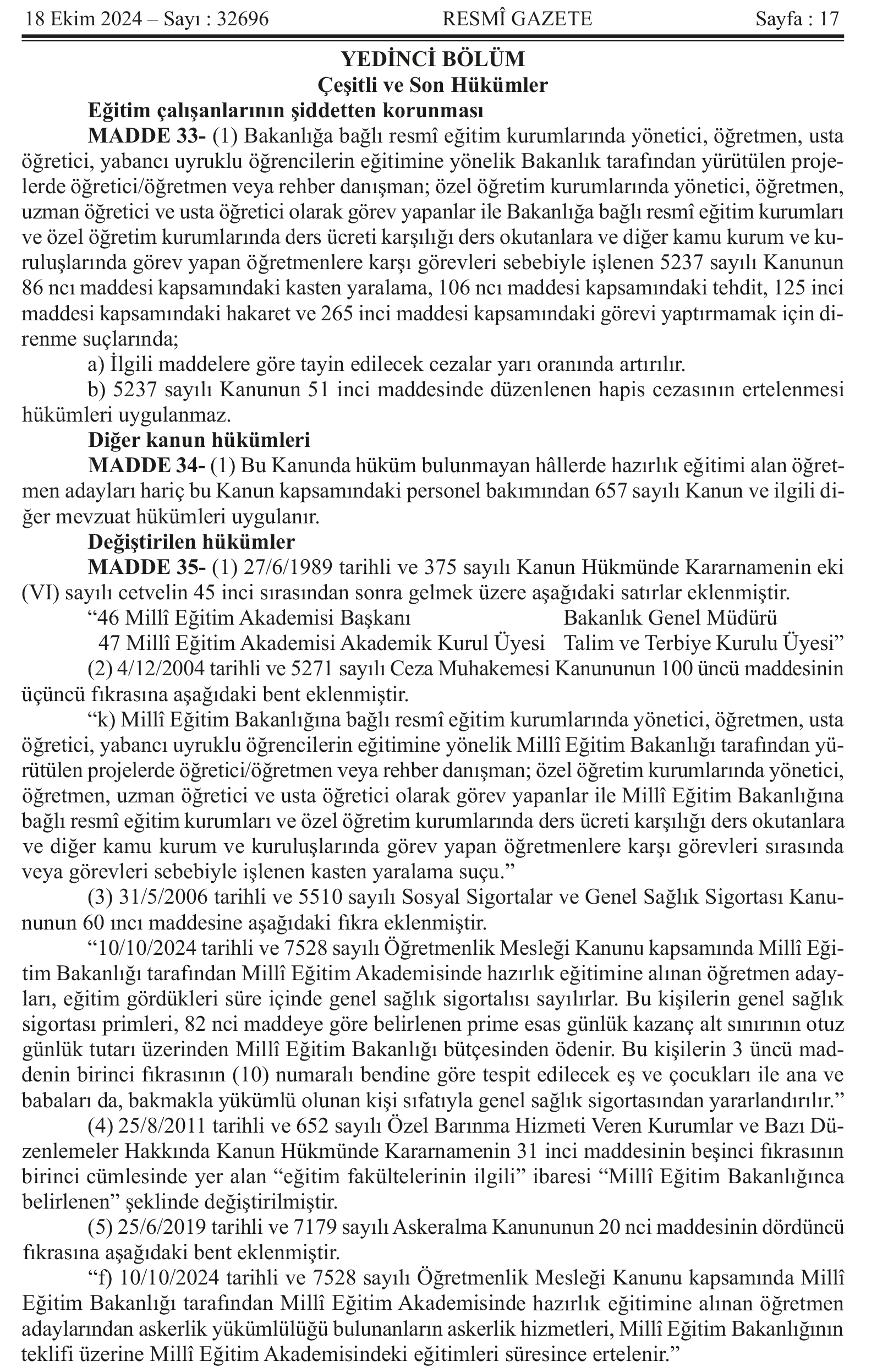 Öğretmenlik Meslek Kanunu Resmi Gazete’de Yayımlandı