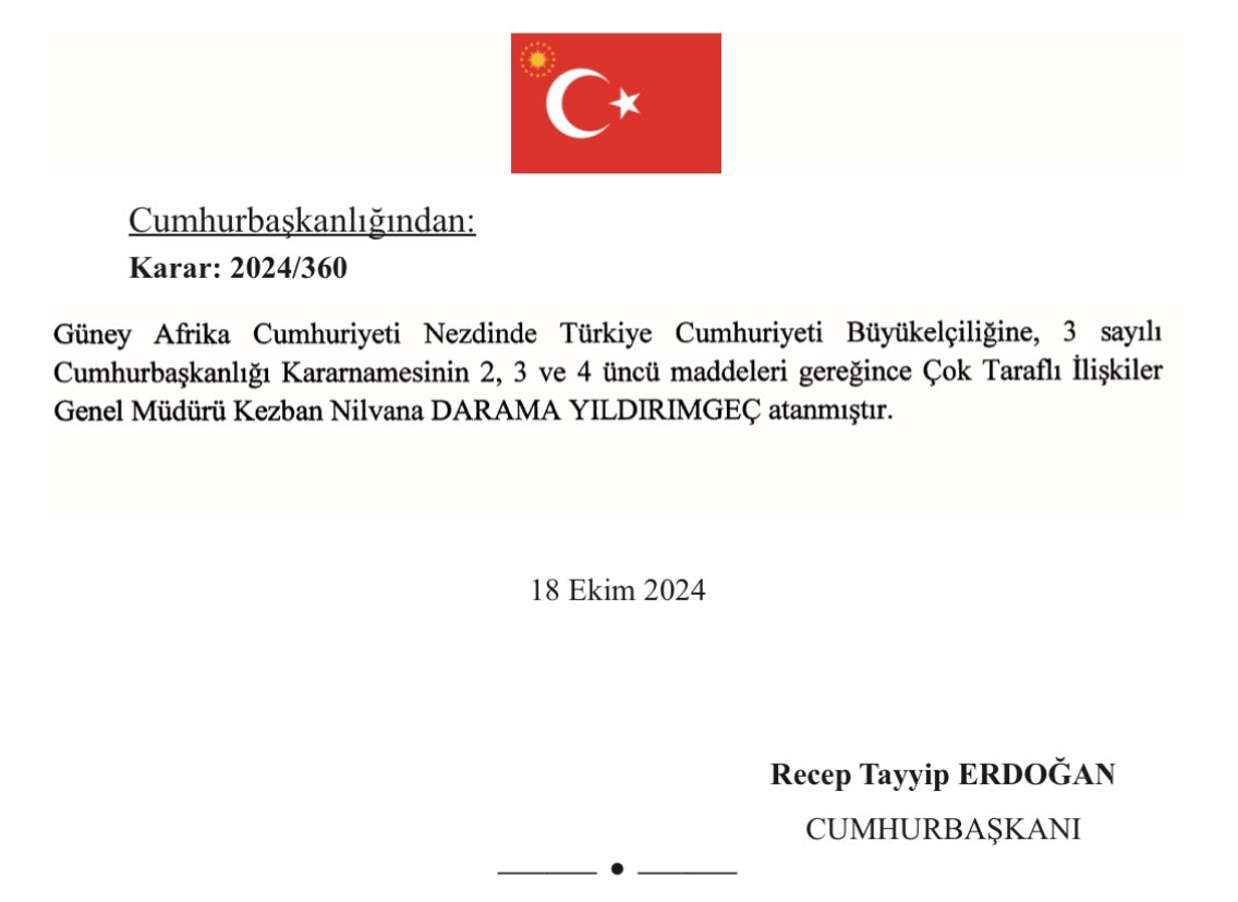 SON DAKİKA: Resmi Gazete Haberleri!  Kezban Nilvana Darama Yıldırımgeç, Güney Afrika Büyükelçisi Olarak Atandı