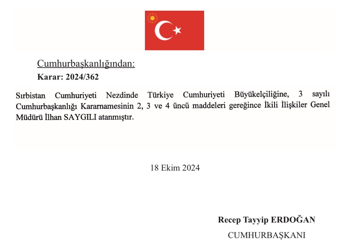 SON DAKİKA: Resmi Gazete’de Yayımlandı!  Sırbistan Büyükelçiliği’ne Kim Atandı?