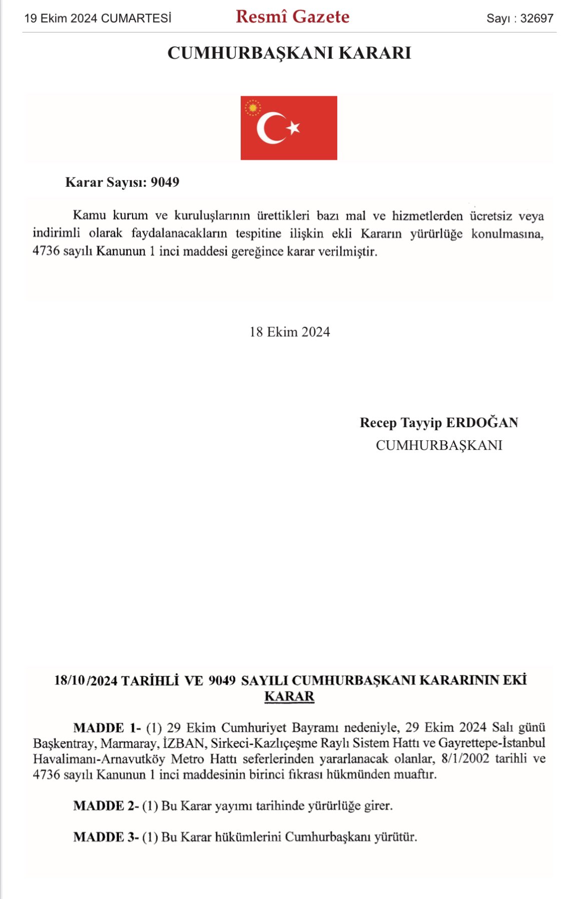 29 Ekim Cumhuriyet Bayramı'nda Ulaşım Ücretsiz Olacak: Marmaray, Başkentray, İZBAN ve daha fazlası