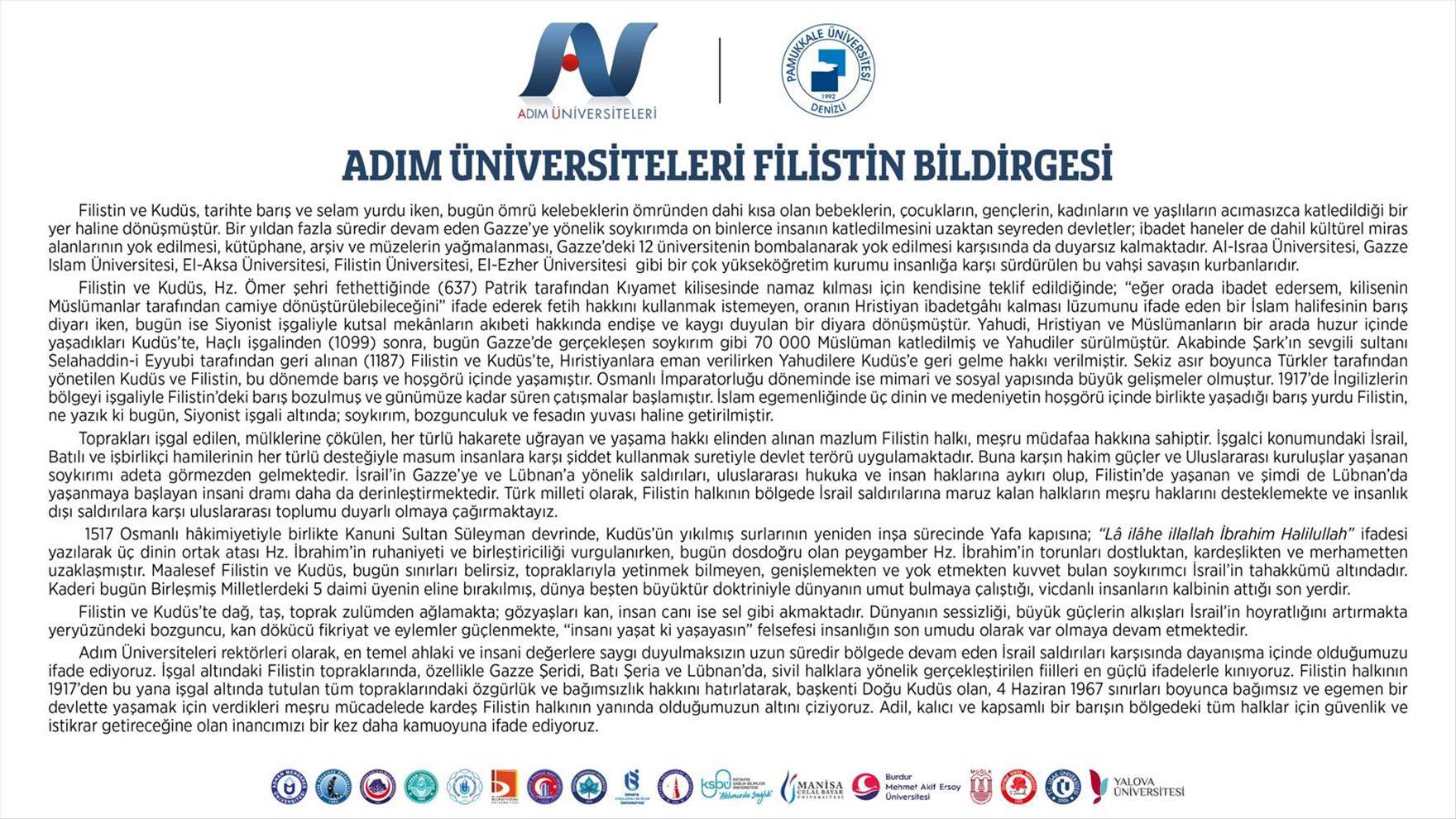 Adım Üniversiteleri Toplantısı’nda Filistin Bildirgesi Yayınlandı