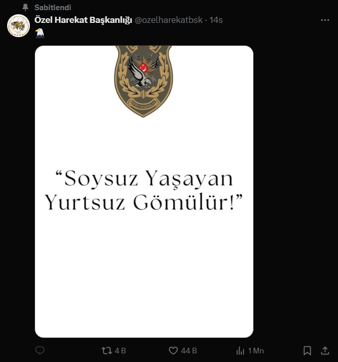 Özel Harekat'tan Dikkat Çeken Paylaşım: "Soysuz Yaşayan Yurtsuz Gömülür"
