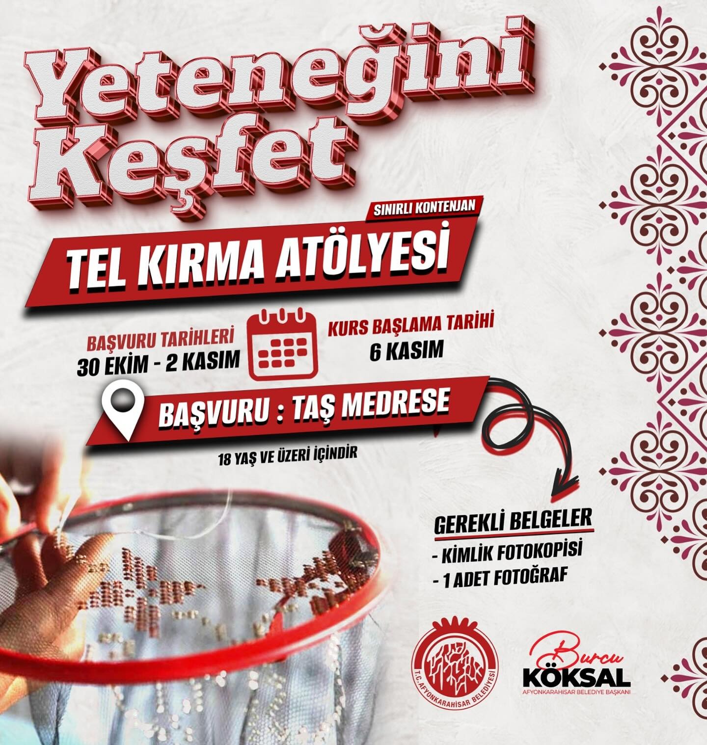 TEL KIRMA ATÖLYESİ BAŞVURULARI BAŞLIYOR