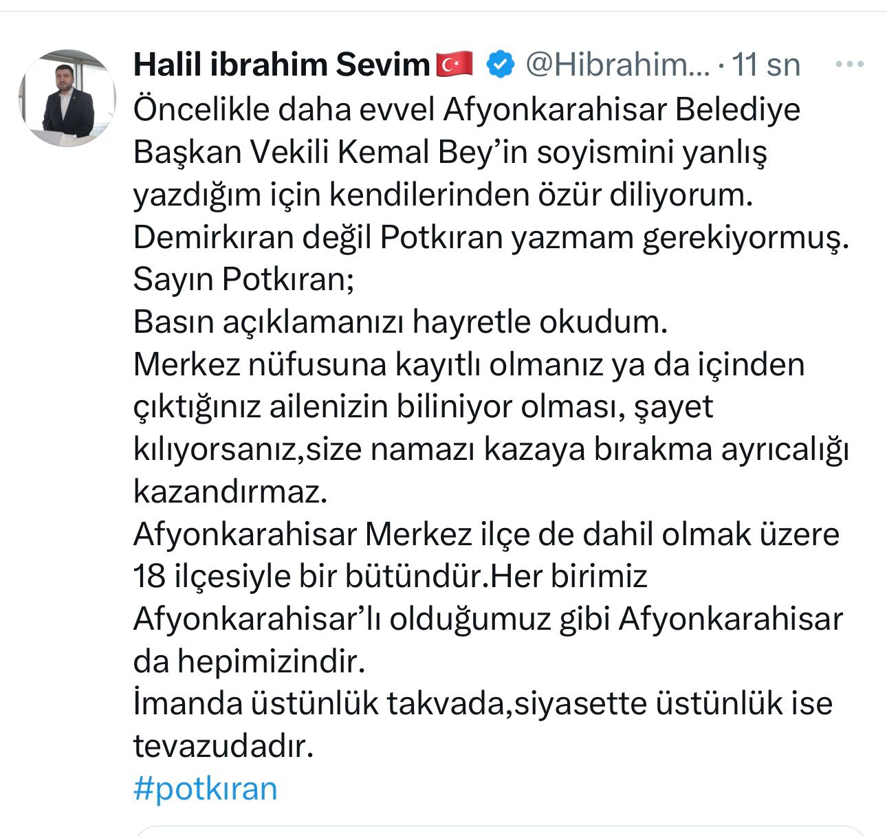 Halil İbrahim Sevim: “Demirkırkan değil ‘Potkıran’ yazmam gerekiyormuş”