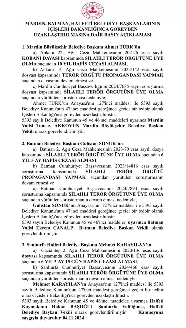Son Dakika... 3 Belediye’ye Kayyum Atandı!   İşte Yeni Görevlendirmeler