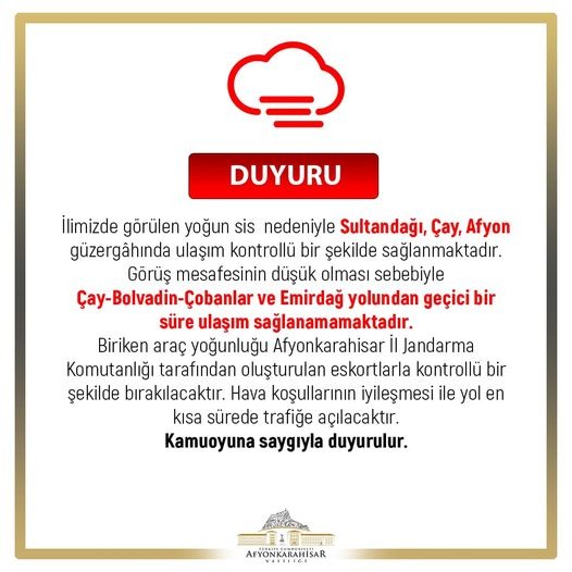 AFYONKARAHİSAR VALİLİĞİ DUYURDU!