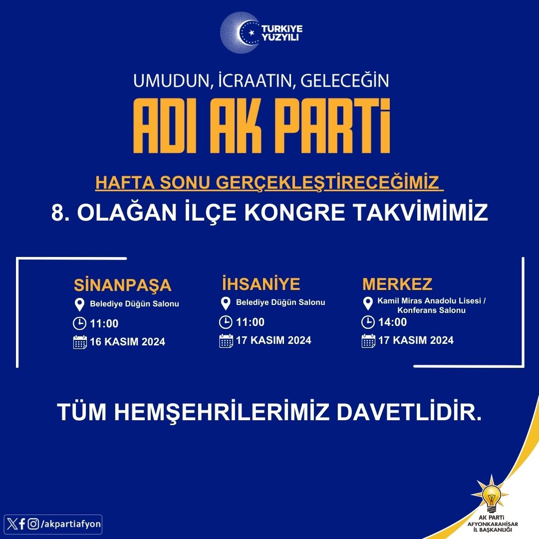 AK Parti’de Büyük Kongre Heyecanı! Afyonkarahisar’da Üç İlçede Kongre Coşkusu Yaşanacak