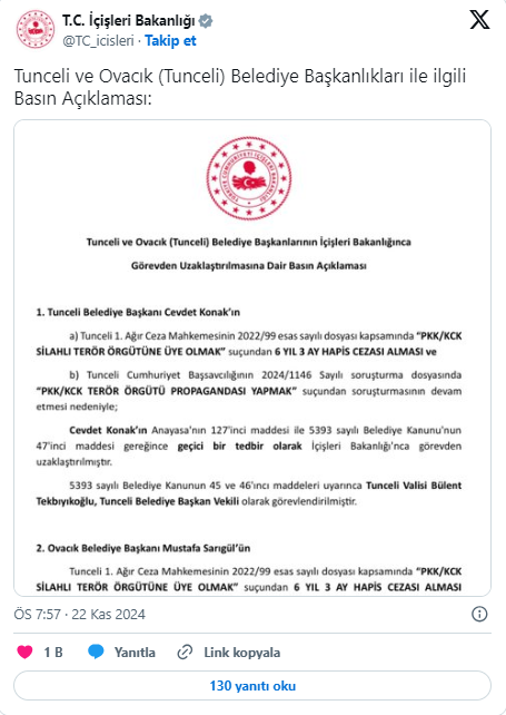 İki Başkan Görevden Alındı!  İçişleri Bakanlığı’ndan İki Belediye Başkanına Görevden Uzaklaştırma