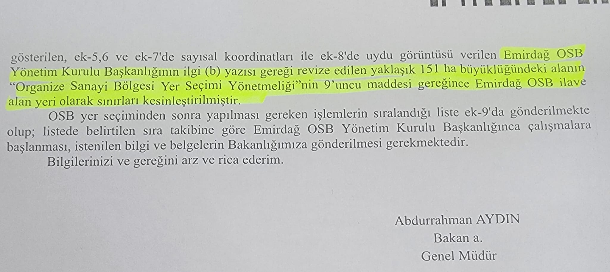Emirdağ OSB 3.Genişleme Bölgesi Onaylandı