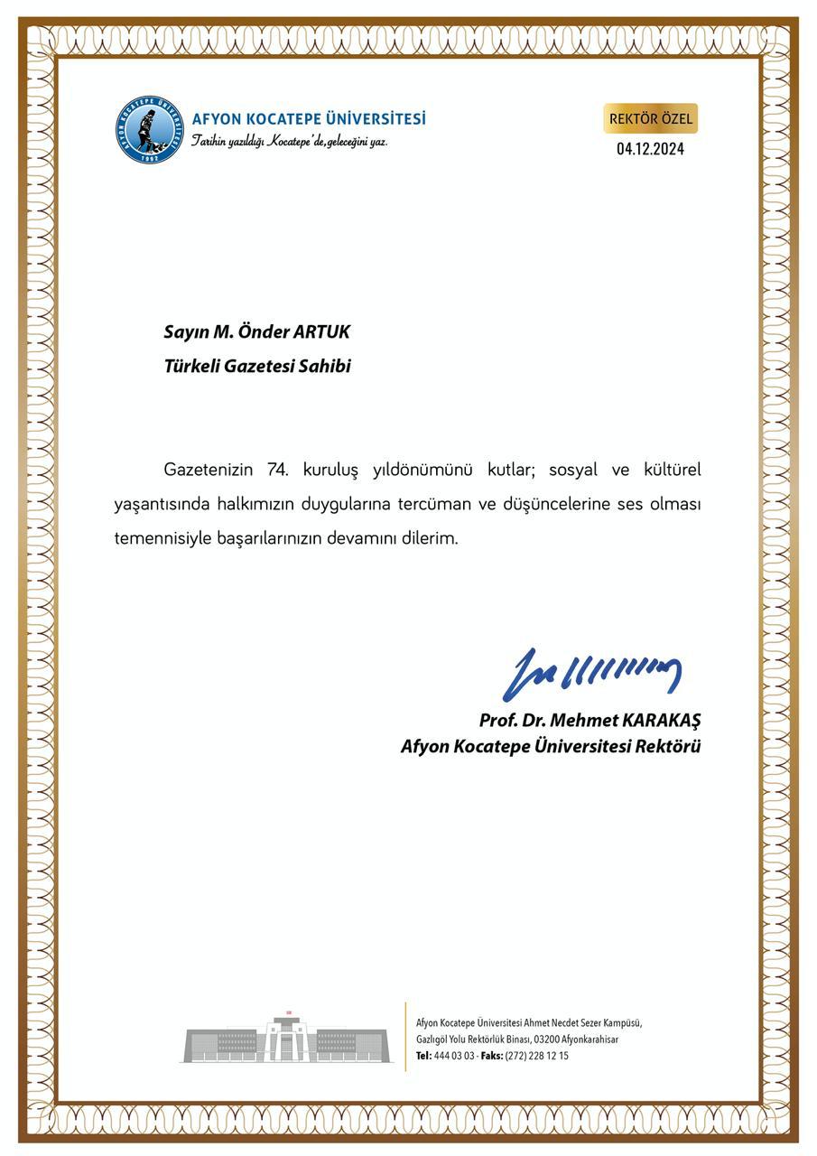AKÜ REKTÖRÜ KARAKAŞ, TÜRKELİ GAZETESİ'NİN 74. KURULUŞ YILDÖNÜMÜNÜ KUTLADI