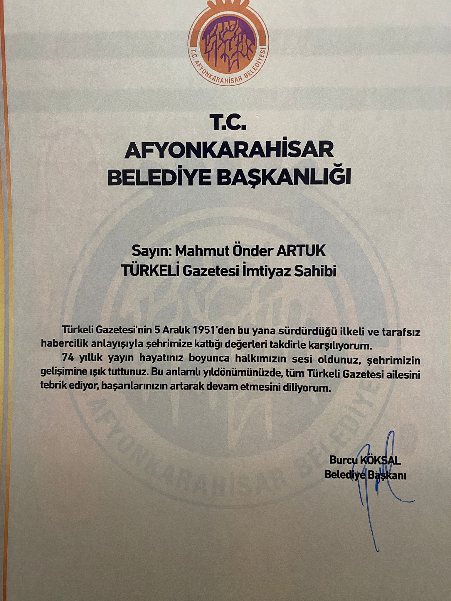 Başkan Köksal, “Türkeli Gazetesi, 74 Yıldır Şehre Değer Katıyor”