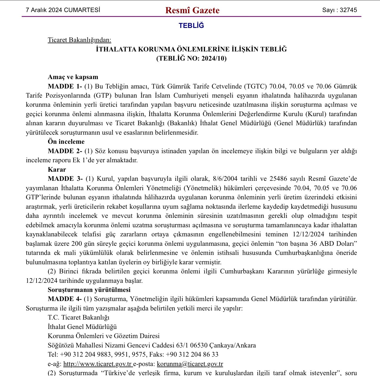 7 Aralık 2024 Tarihli Resmî Gazete’de Yayımlananlar