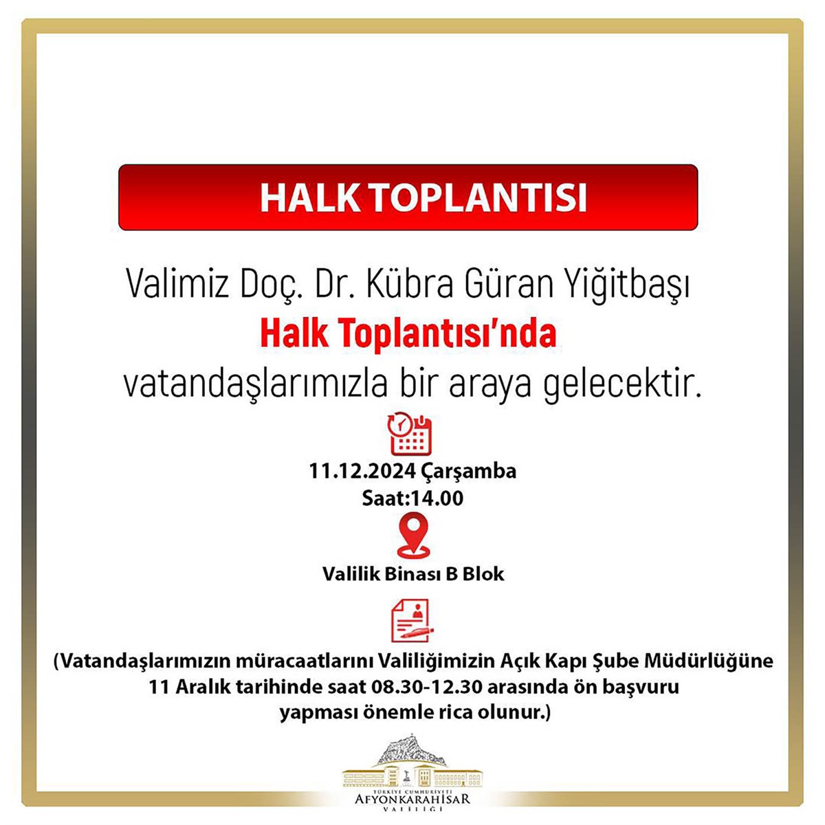 Vali Yiğitbaşı, Halk Günü Toplantısında Vatandaşları Dinleyecek