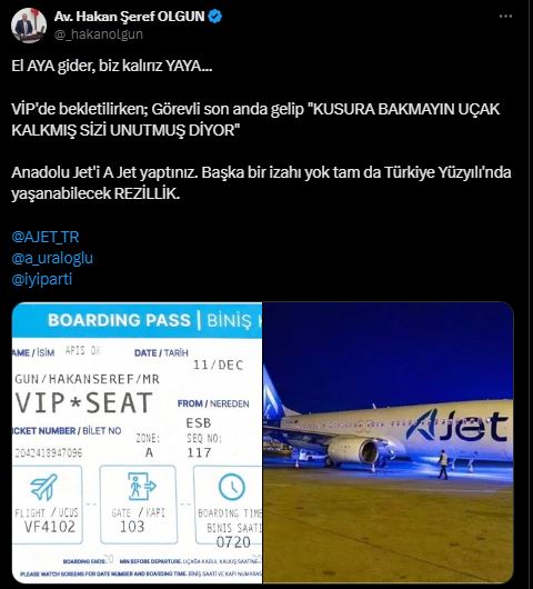 İYİ Partili Olgun’dan Havacılık Şirketine Sert Tepki