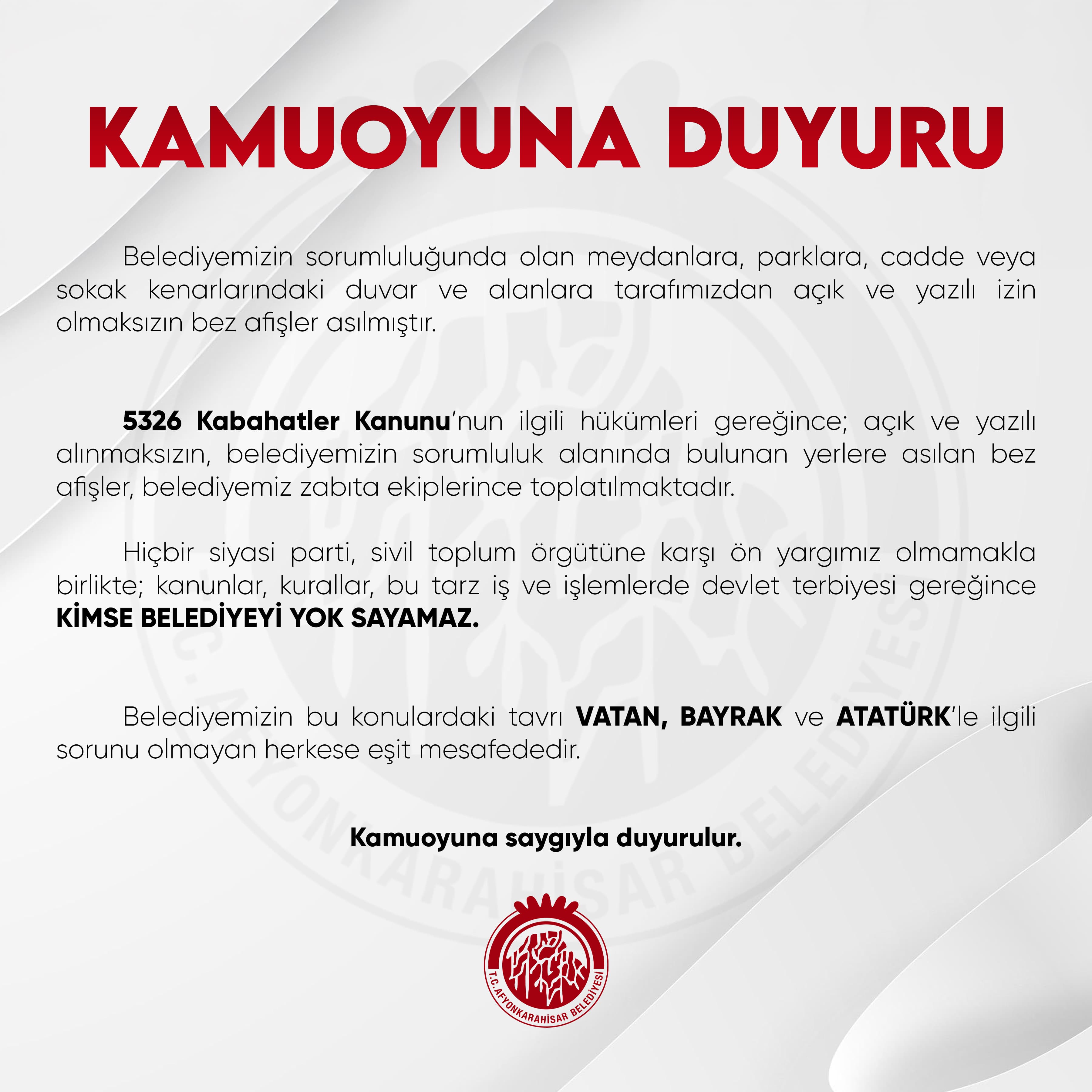 Belediyeden Açıklama Geldi "Afişler Yasal Olarak Kaldırıldı"