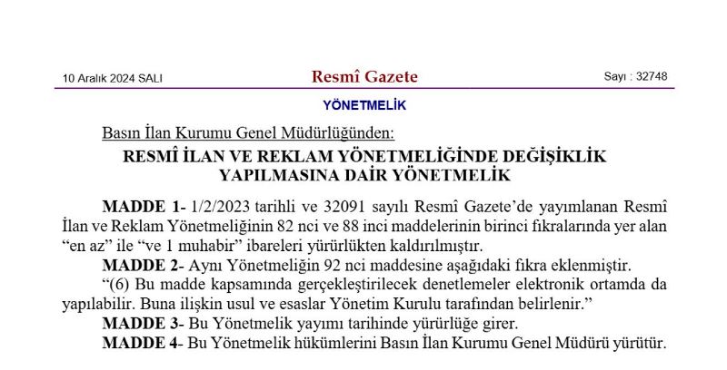 BASIN İLAN KURUMU DUYURDU!