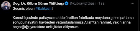Devlet Ana Taziye Yayınladı  ‘’Geçmiş Olsun Balıkesir’’