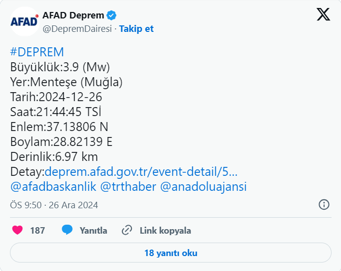 Muğla’da 4.0 Şiddetinde deprem! Üst üste sarsıntılar paniğe yol açtı