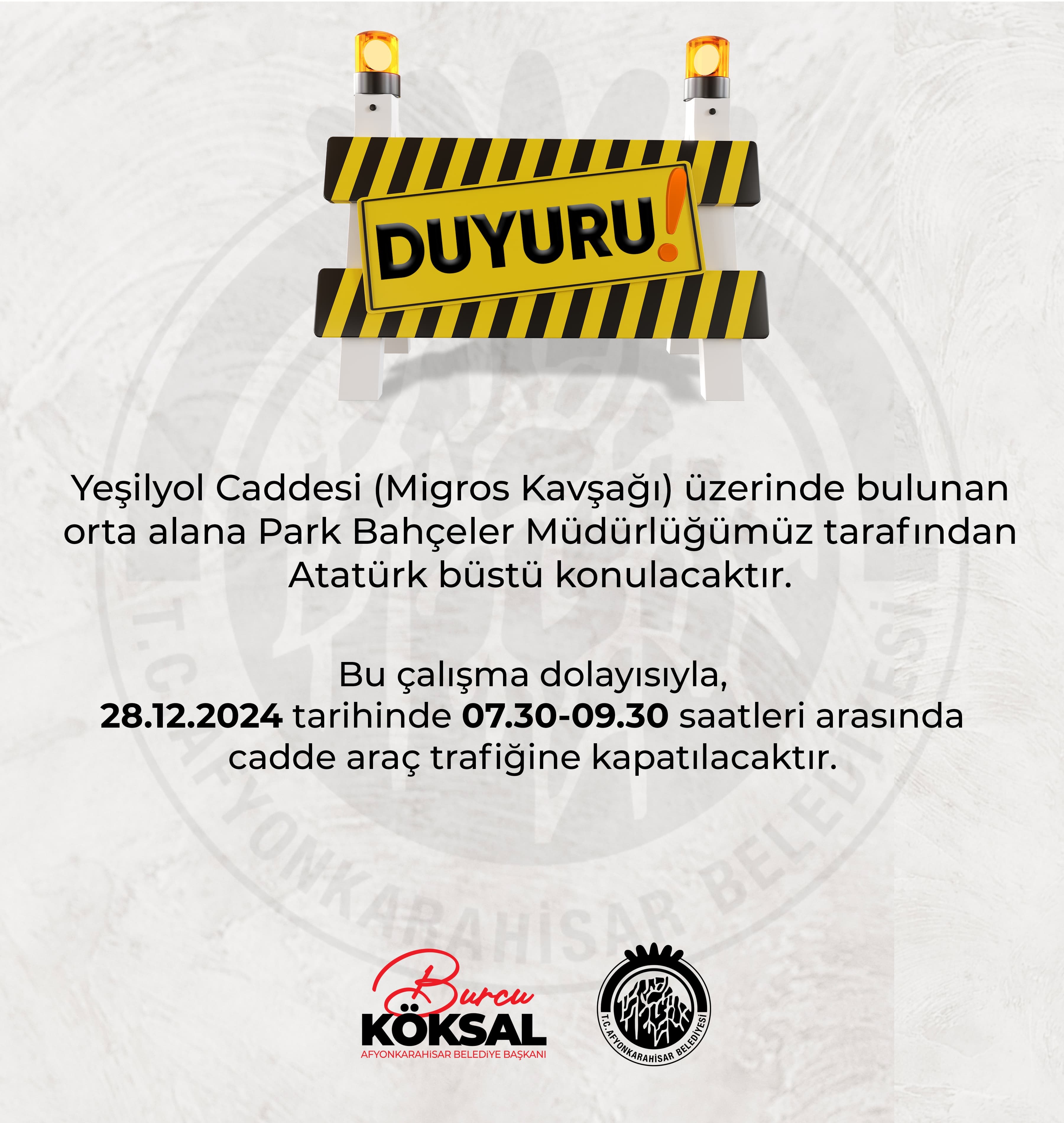 Yeşilyol Caddesi Yarın Trafiğe Kapanacak!