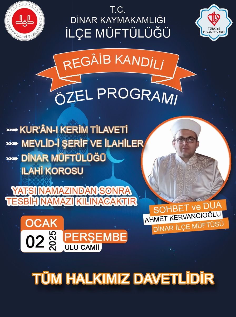 Dinar İlçe Müftülüğü Duyurdu: Ulu Camiinde Program Düzenlenecek