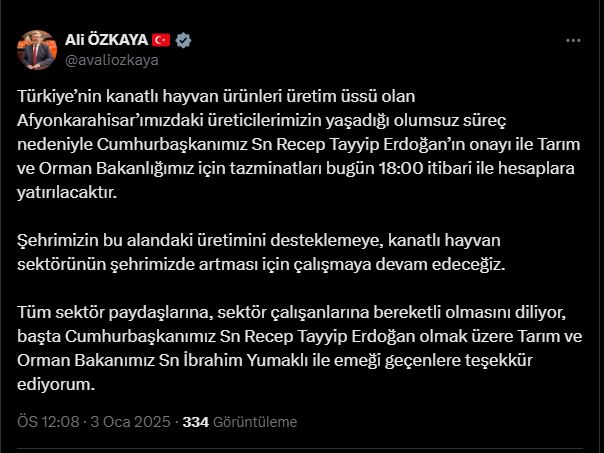 Afyon Kanatlı Hayvan Üreticilerine Müjde Özkaya’dan Geldi!