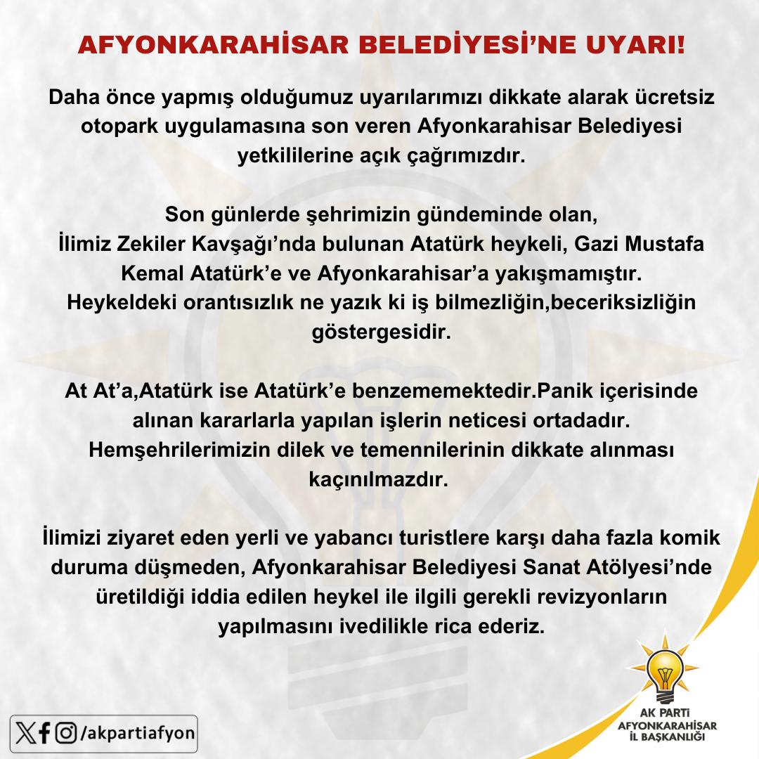 AK Parti İl Başkanlığından  Belediyeye Bir Uyarı Daha Geldi