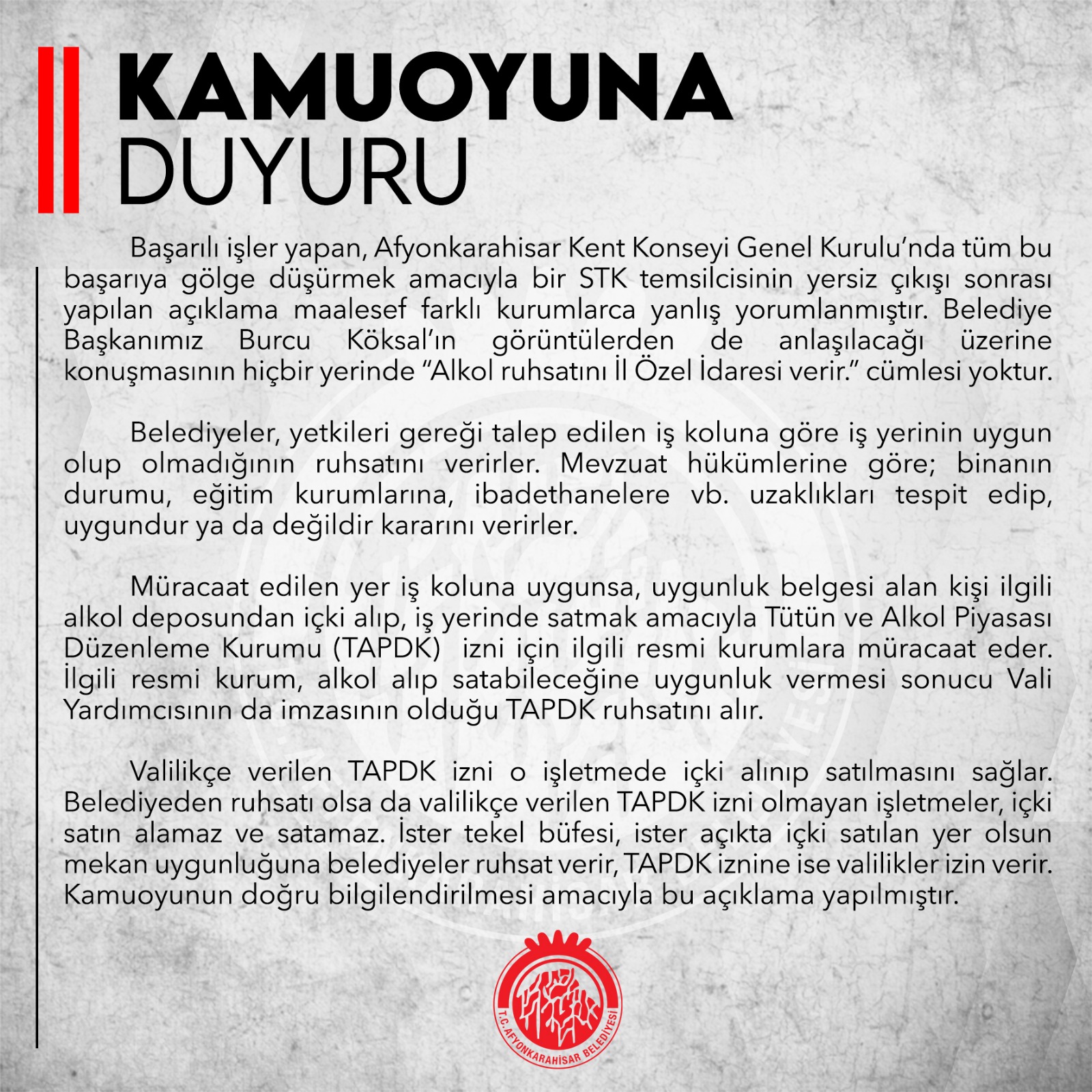 Belediyeden Alkol Ruhsatı  İddialarına Açıklama