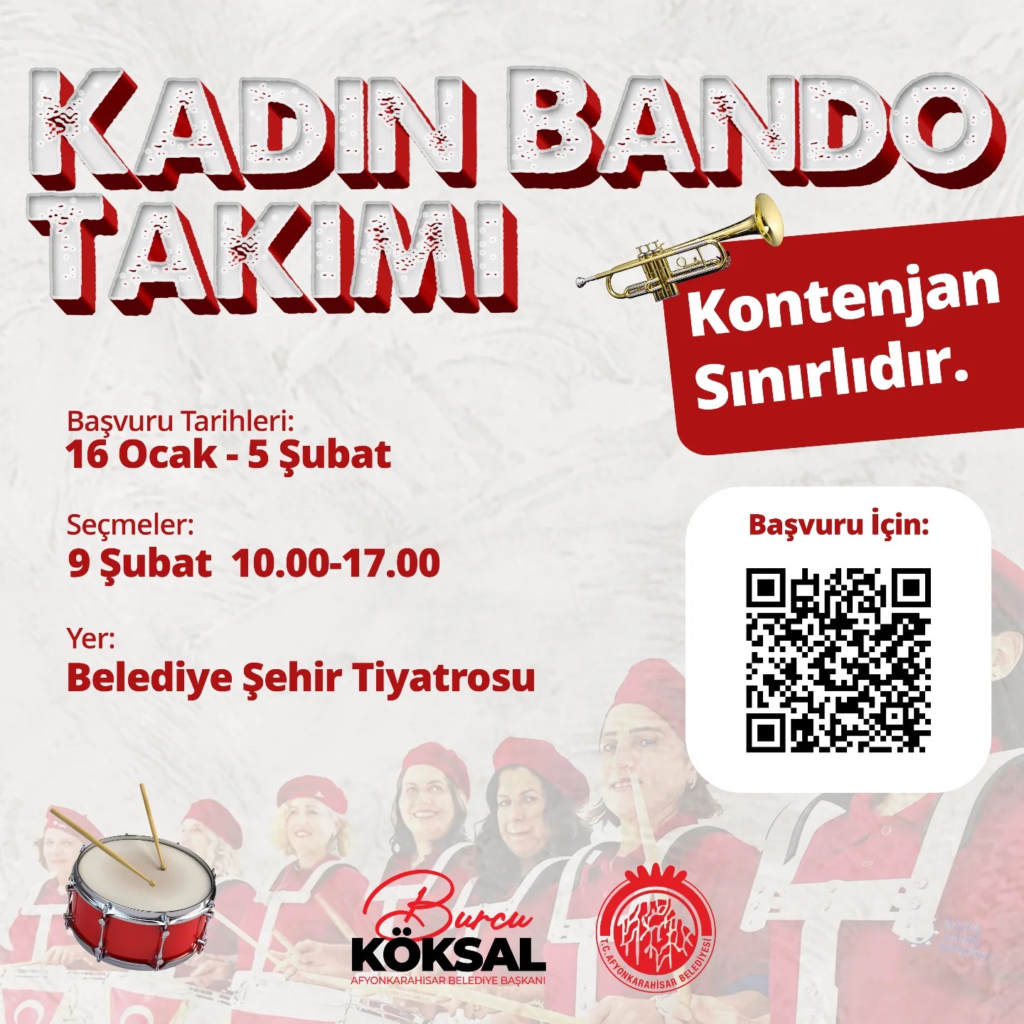 Afyonkarahisar Belediyesi Duyurdu: Kadın Bando Takımı Başvuruları Başladı