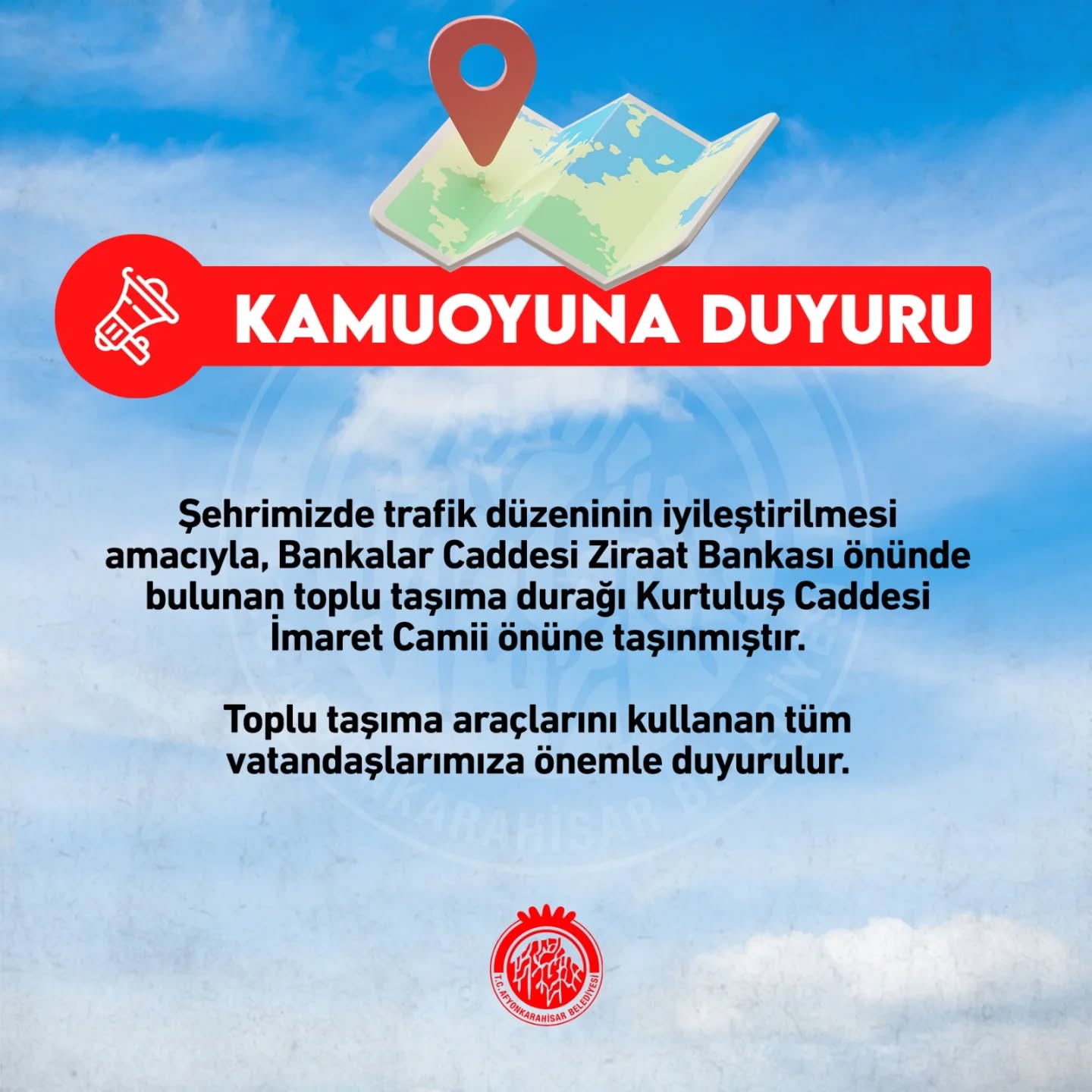 Afyonkarahisar Belediyesi Duyurdu: Toplu Taşıma Durak Yerleri Değişti
