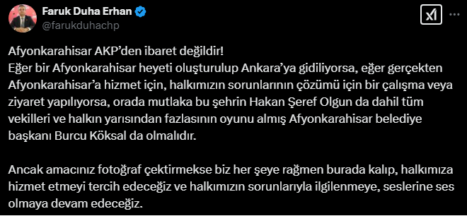 CHP’Lİ ERHAN  ‘’AFYONKARAHİSAR AKP’DEN İBARET DEĞİLDİR!’’