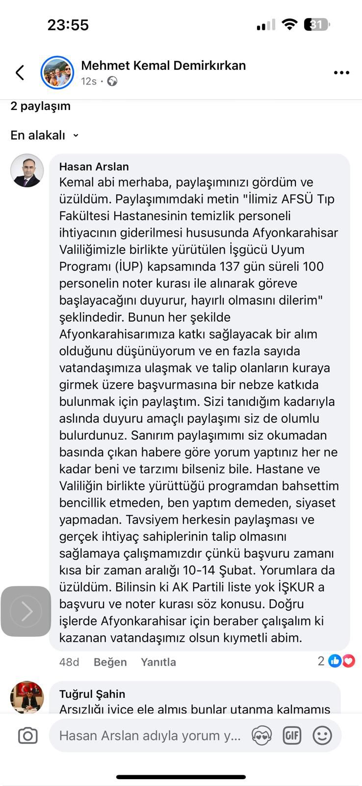 Milletvekili Arslan’dan, Demirkırkan’a Sosyal Medyadan Yanıt: "Paylaşımım Sadece Duyuru Amacı Taşıyor"