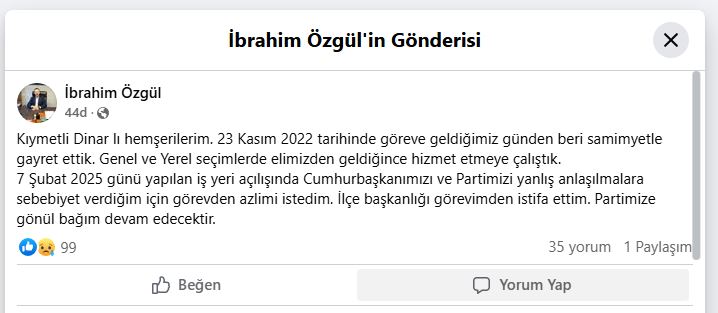 Burger King Firmasının Açılışına Katılan Ak Partili Dinar İlçe Başkanının İstifası Alındı