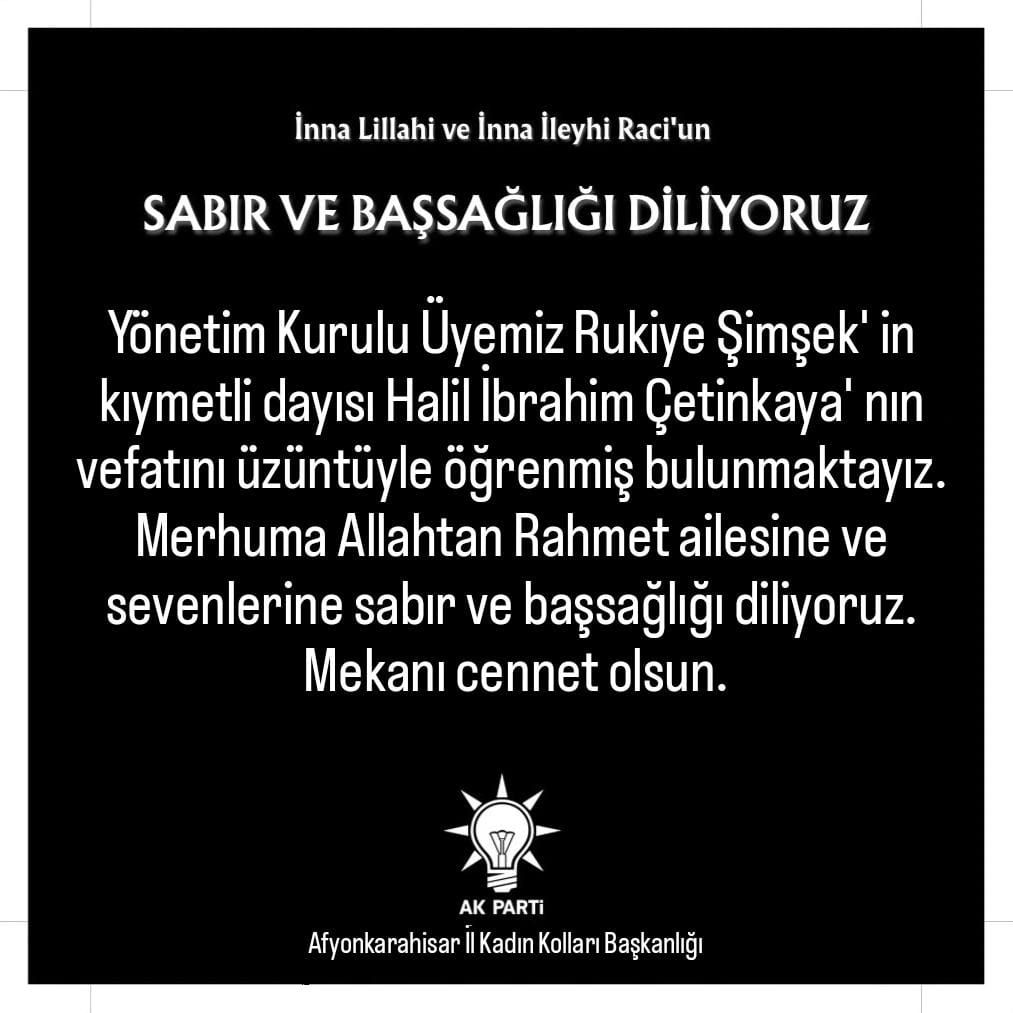 İl Kadın Kollarından, Başsağlığı Mesajı