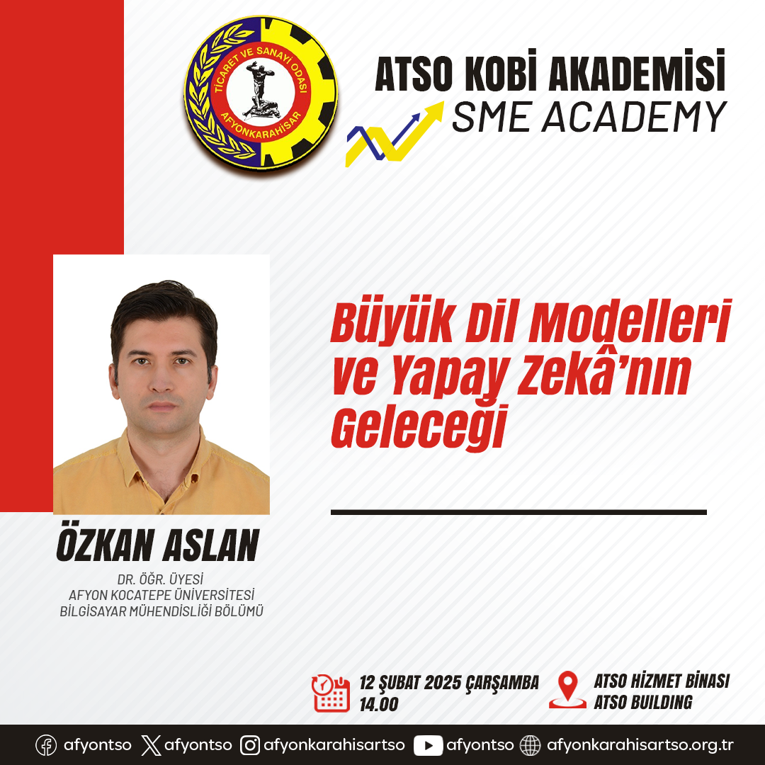 ATSO KOBİ AKADEMİSİ'NDEN "BÜYÜK DİL MODELLERİ VE YAPAY ZEKÂ" EĞİTİMİ