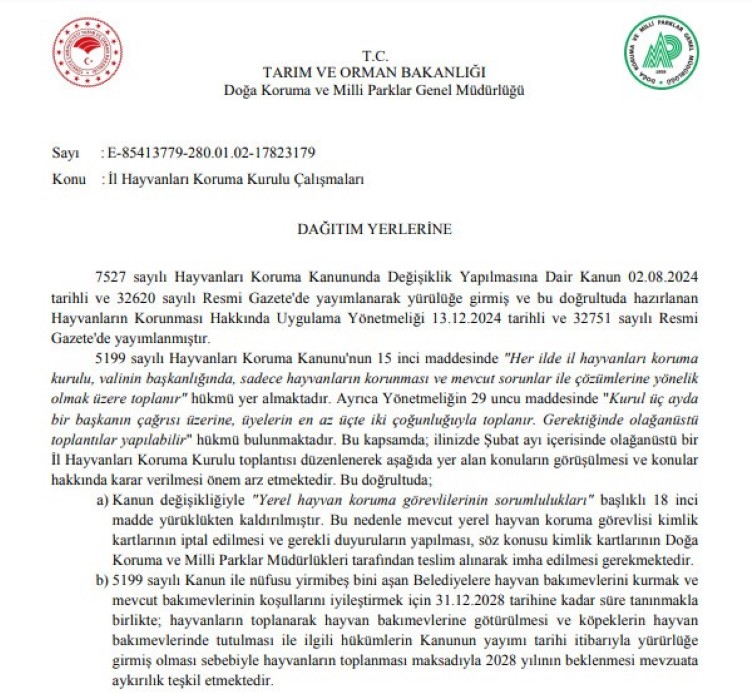 TARIM VE ORMAN BAKANLIĞI 81 İL VALİLİĞİNE YAZI GÖNDERDİ