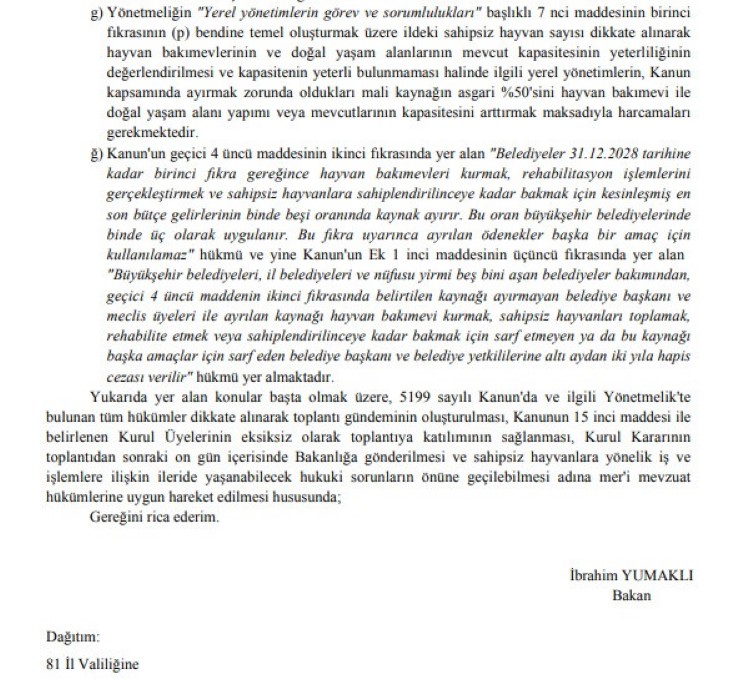 TARIM VE ORMAN BAKANLIĞI 81 İL VALİLİĞİNE YAZI GÖNDERDİ