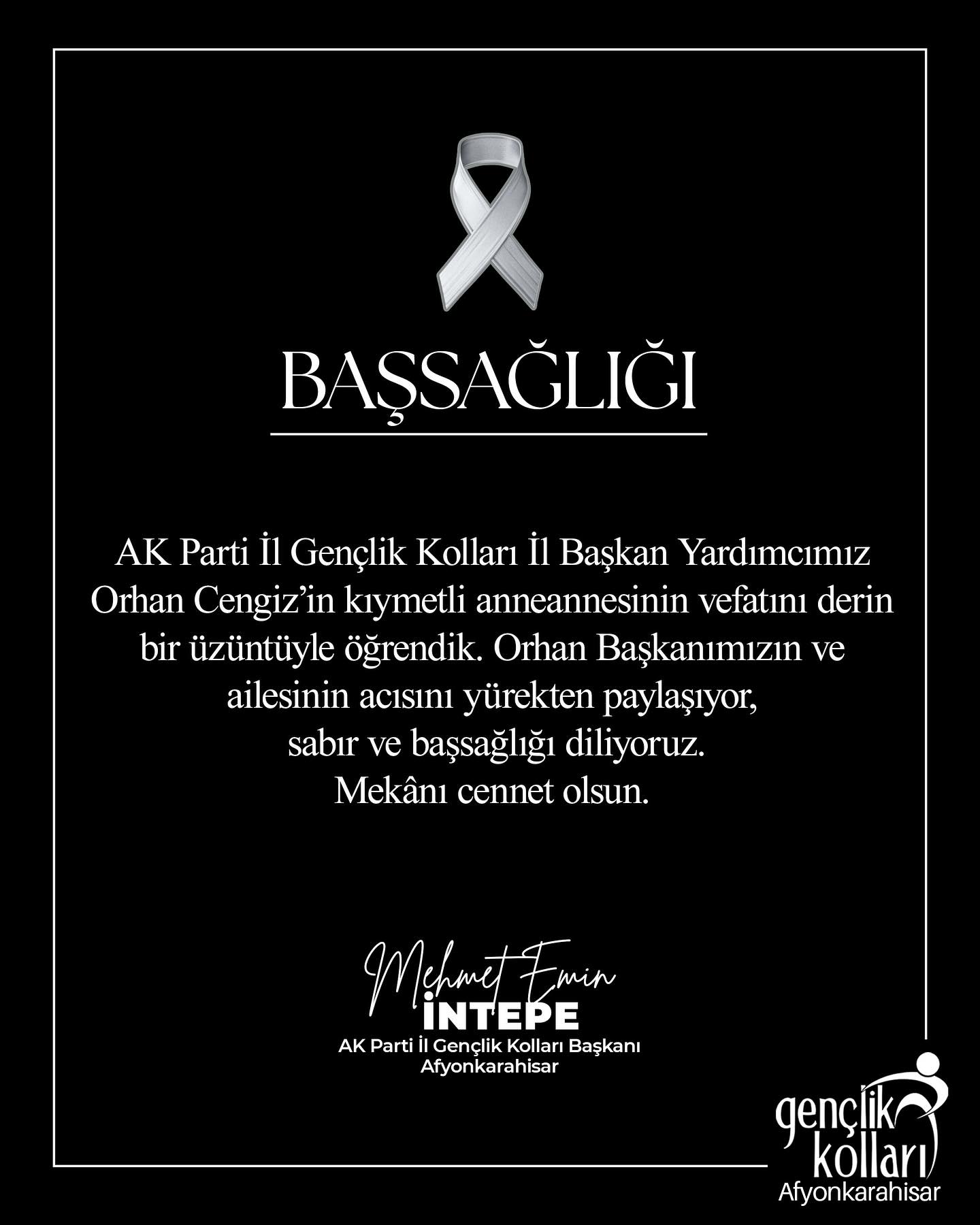İl Gençlik Kollarından, Başsağlığı Mesajı