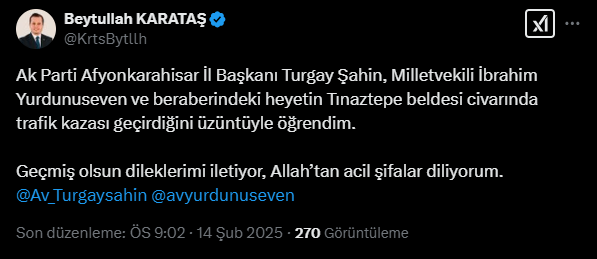 Saadet Partisi İl Başkanı Karataş’tan Geçmiş Olsun Mesajı: “Allah’tan Acil Şifalar Diliyorum”